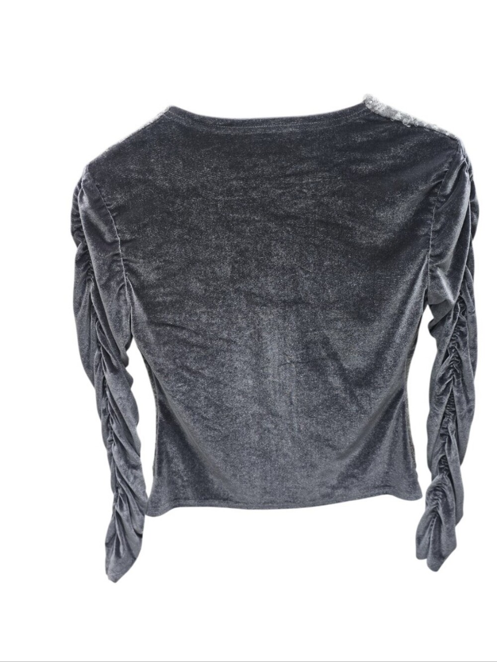 CHICME Gray Velvet Sequin Ruched Zip Up Jacket Y2K Glam S - Picture 4 of 11